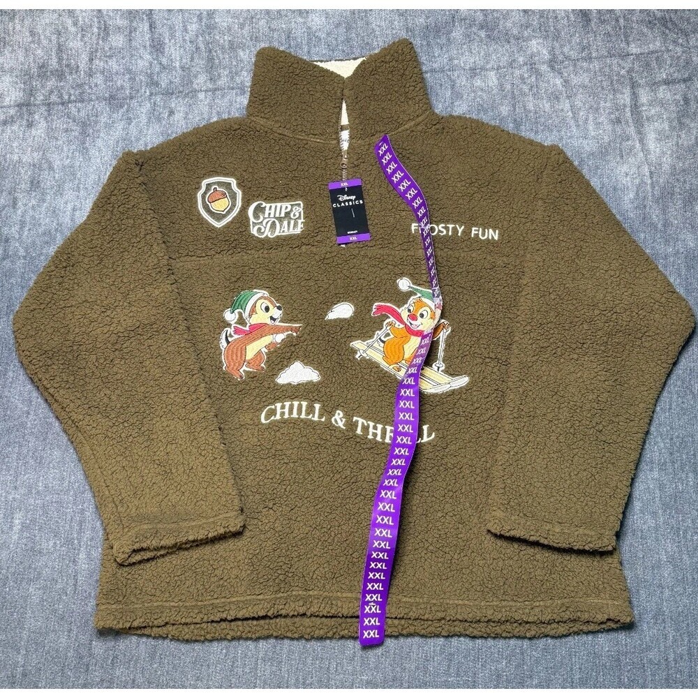 Disney Chip N Dale Freeze Sherpa Fleece Soft Mock Neck Pullover Women's 2XL
